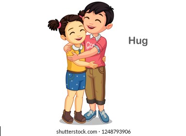 Little kids hugging vector illustration