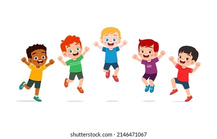 Little Kids Jump Together Feel Happy Stock Vector (Royalty Free ...