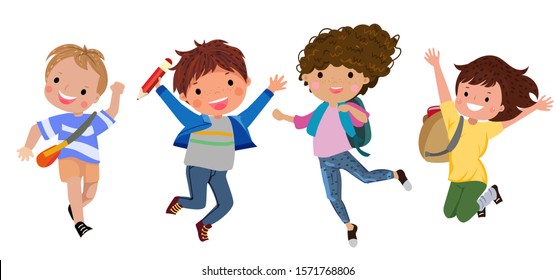 Little Kids Jumping School Isolated White Stock Vector (Royalty Free ...