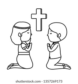 little kids kneeling with cross first communion