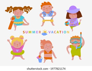 little kids on summer vacation set 