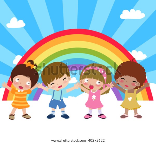 Little Kids Play Over Rainbow Stock Vector (Royalty Free) 40272622