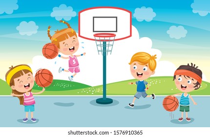 Little Kids Playing Basketball Outside