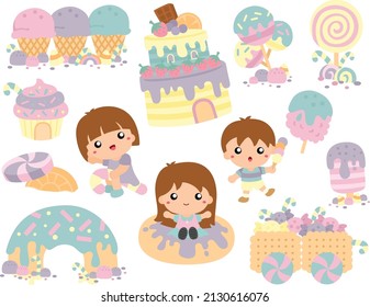 Little kids playing in colorful candyland