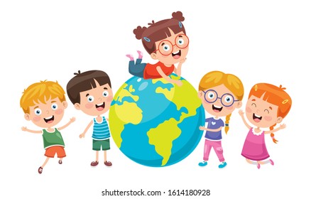 Little Kids Playing With Globe