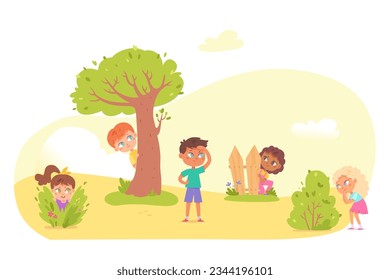 Happy cute little kids are playing hide and seek Vector Image