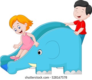 Little kids playing on slide