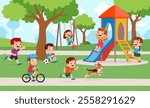 little kids playing in the playground with friends