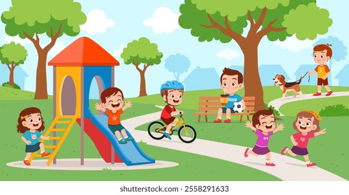 little kids playing in the playground with friends