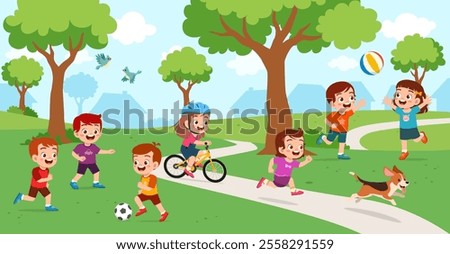 little kids playing in the playground with friends