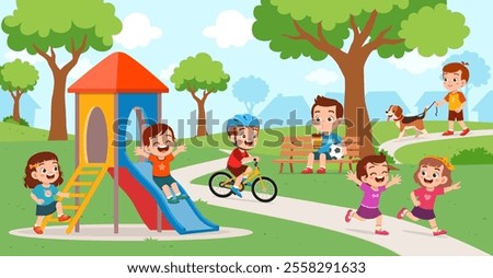 little kids playing in the playground with friends