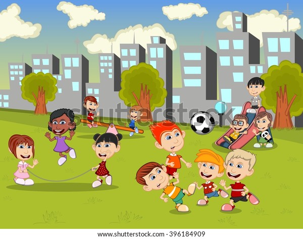 Little Kids Playing Slide Seesaw Jump Stock Vector (Royalty Free ...