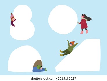 Little kids playing with snow