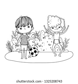 little kids playing soccer in the landscape