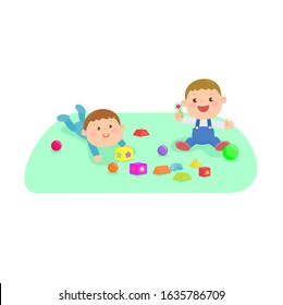 Little Kids  plays toys vector 