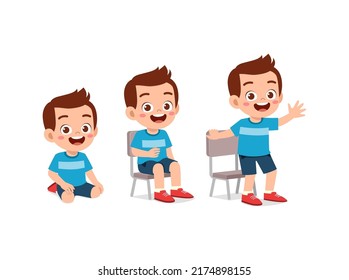 little kids with pose sit and standing