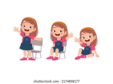 little kids with pose sit and standing