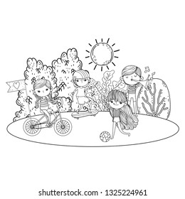 little kids practicing sport in park