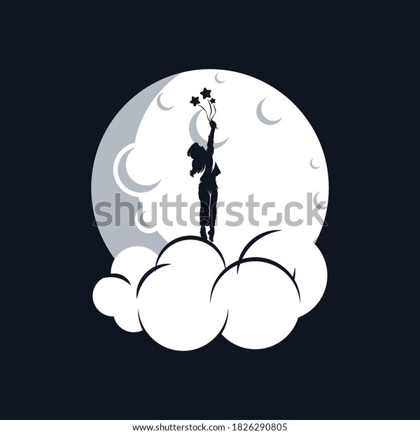 Little Kids Reach Dreams Logo Moon Stock Vector (Royalty Free ...