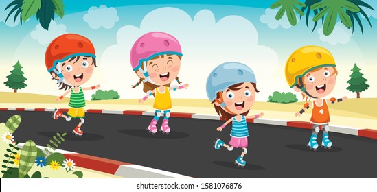 Little Kids Riding Roller Skate