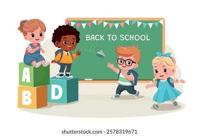 little kids at school students back to school banner