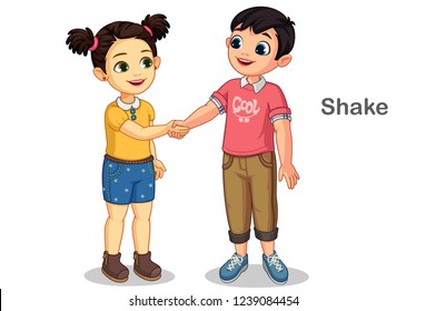 Little Kids Shaking Hands Vector Illustration
