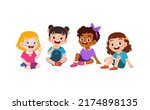 little kids sit together with friend on the floor