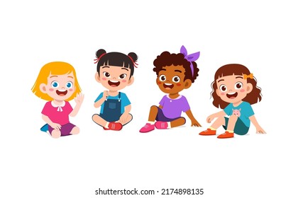 little kids sit together with friend on the floor