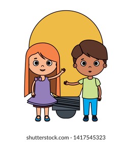 little kids students couple with bulb