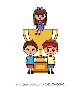 little kids students with trophy cup
