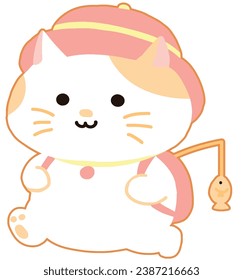 Little kitten with Backpack goes on a trip ,cartoon style.