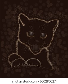 Little kitten black and white, vector illustration