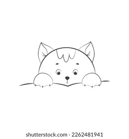 Little kitten face and front paws, cute animal vector illustration. A pet isolate.