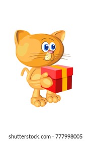 Little kitten gift keeps a box of Valentine's day, mother's day greeting card on white background isolate vector