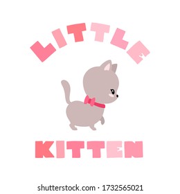 Little Kitten. Illustration of a cute gray kitten drawn in cartoon style. Vector 8 EPS.