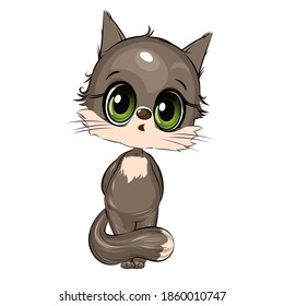 Little Kitten. Kitty cub. Cute funny animal. Child. Cartoon style. Isolated on white background. vector