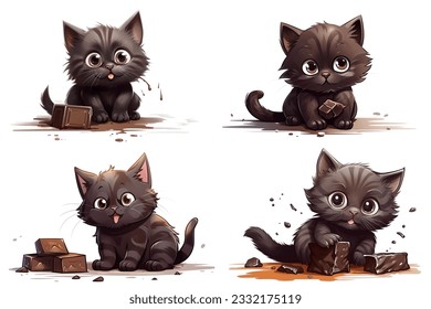 Little kitten likes to eat chocolate.