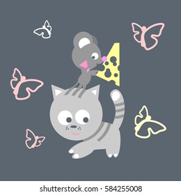 little kitten playing with a mouse