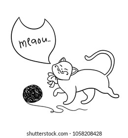 little kitten plays with a ball of threads. Vector illustration