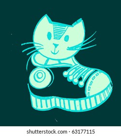 little kitten sitting in old boot. vector