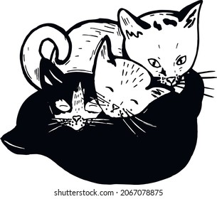 little kittens are sleeping. sketch. vector. eps