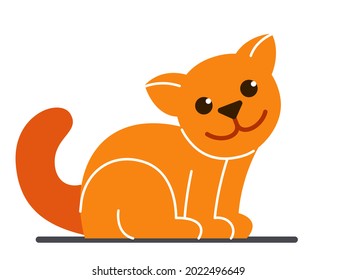 Little kitty funny vector flat style cartoon isolated on white, domestic cat cute and adorable.