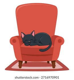 Pequeña siesta del gatito en el sofá Ilustración vectorial aislada sobre fondo blanco
