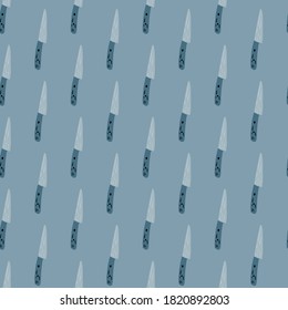 Little knife elements doodle seamless pattern. Acute cooking backdrop in blue tones palette. Great for wallpaper, textile, wrapping paper, fabric print. Vector illustration.