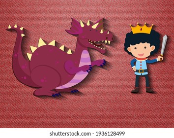 Little knight and dragon cartoon character illustration