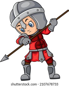 The little knight man with the strong armor and spear of illustration