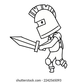 The little knight. Middle Ages. Coloring book Metal armor. Knight tournaments. Children in fairy costumes, isolated vector illustration.