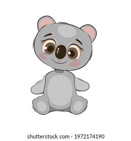 Little koala bear cub. Isolated object on a white background. Cheerful kind animal child. Cartoon in flat style. Vector.