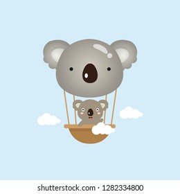 Little Koala Bear flying on air balloon in the shape of Bear . 