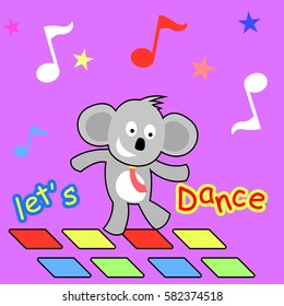 Little Koala break dance with music on stage for child and kid cartoon illustration flat